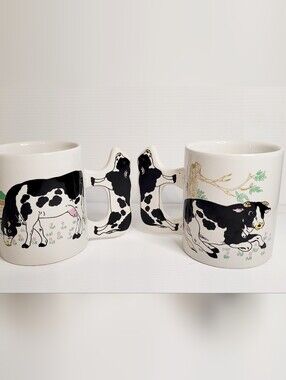 Cow Print Ceramic Coffee Mug Set Farmhouse Country Style